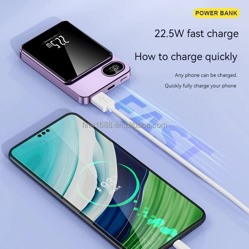 Custom logo PD 22.5w Power BankMini Fast Charging 5000mAh 10000mAh Wireless Charger Magnetic Wireless Charger