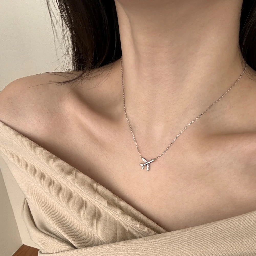 Dylam Personalized Design Fashion Fine Jewelry S925 Silver Rhodium 18K Gold Link Chain 5A Zirconia Airplane Pendant Necklace