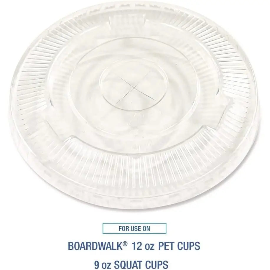 Boardwalk BWKNPET912STRAPK Disposable Crystal-Clear Cold Cup Lids 9 Oz. to 12 Oz. with Straw-Slot Clear (100/Pack) B0F8PLC2HC