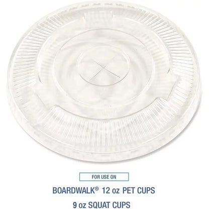 Boardwalk BWKNPET912STRAPK Disposable Crystal-Clear Cold Cup Lids 9 Oz. to 12 Oz. with Straw-Slot Clear (100/Pack) B0F8PLC2HC