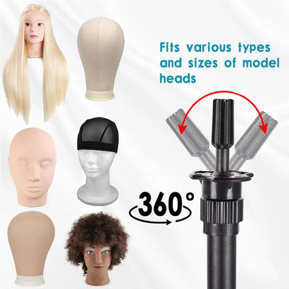 Space-Saving 3-Head Wig Tripod Stand Adjustable Professional Salon Mannequin Stand 50" for Multiple Wigs Display