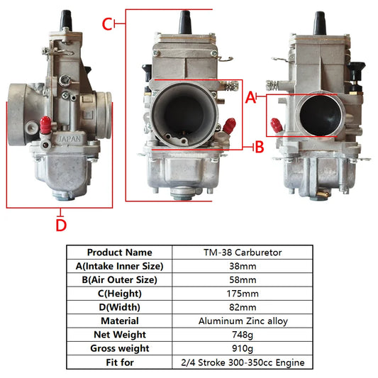 TM38 TM Motorcycle Carburetor 38mm Universal Flat Slide Racing Carburetor for Honda Yamaha Mikuni XR600 XR650 NX650 Motorcycle by PDG ibma