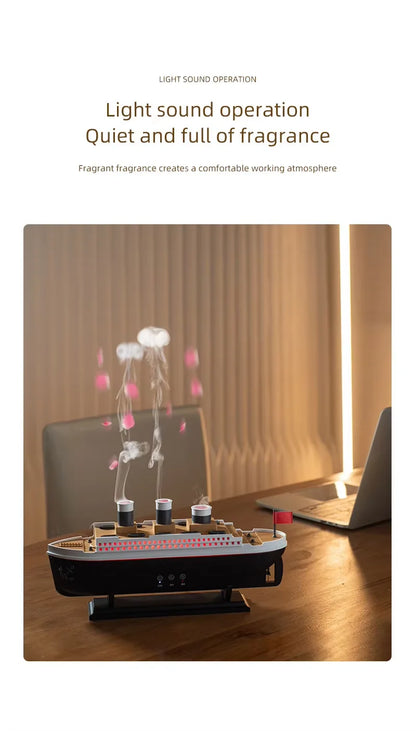 2025 Electric Ship Diffuser Humidifier Ultrasonic Essential Oil Jellyfish Diffuser Desktop Smart Home Boat Diffuser for Office