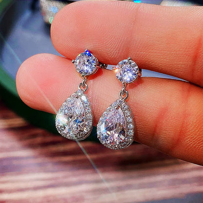 Luxury 925 Silver Water Drop Crystal Earrings Bezel Setting For Women Party Jewelry Blue Diamond Rhinestone Earrings