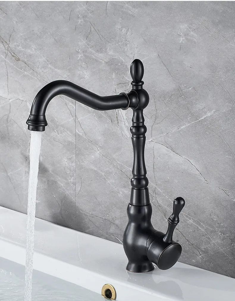 Black Bathroom Sink Faucet Brass Hot Cold Basin Tap