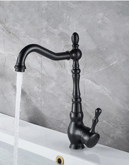 Black Bathroom Sink Faucet Brass Hot Cold Basin Tap