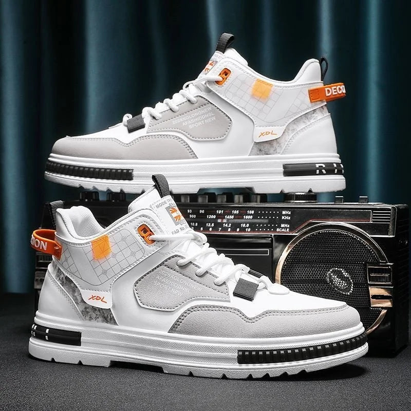 Spring Men's New Breathable High Top Small White Versatile White Shoes Thick Sole Casual Board Shoes for Men