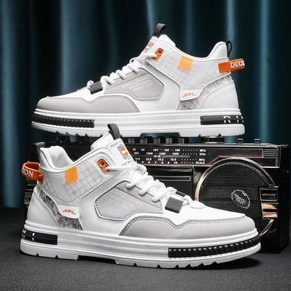 Spring Men's New Breathable High Top Small White Versatile White Shoes Thick Sole Casual Board Shoes for Men