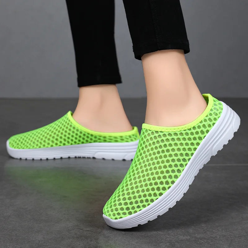 Women's Large Size Summer Casual Flat Platform Slides Breathable Mesh Soft Sole Comfortable Slip-On Comfortable Style