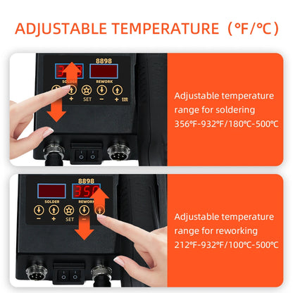 SMD Rework 8898 2 in 1 Multi-functional Soldering Station Soldering Iron Heat Gun with Adjustable Temperature and Air Volume