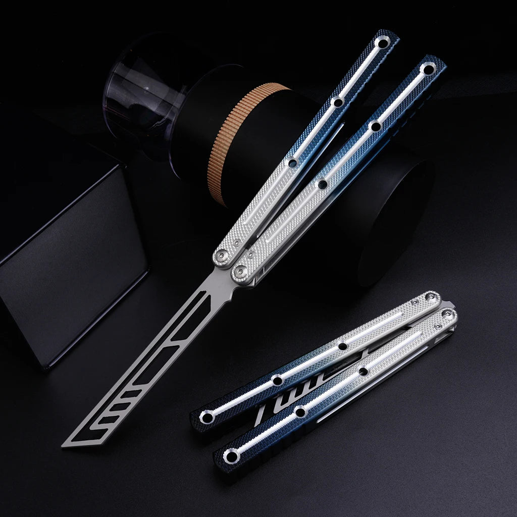 TGZUO Utility Aluminum Beginner Trainer Outdoor Portable EDC Balisong Knife Safety Blade Folding Knife