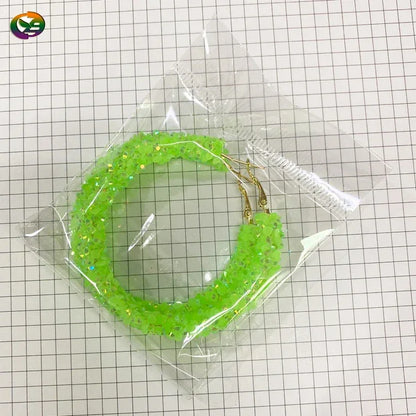 Trendy Women Geometric Big Hoop Earrings Resin Crystal Bling Hoop Earrings Custom Color Exaggerated Gold Earring for Girls