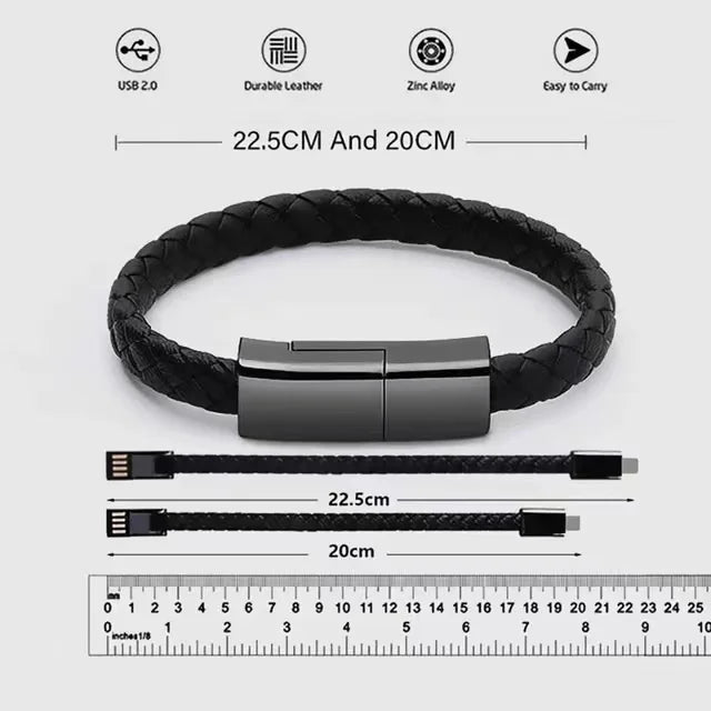 Leather Braided Bracelet Data Charger Bracelet for iPhone Android for Type C Cable Charger Bracelet