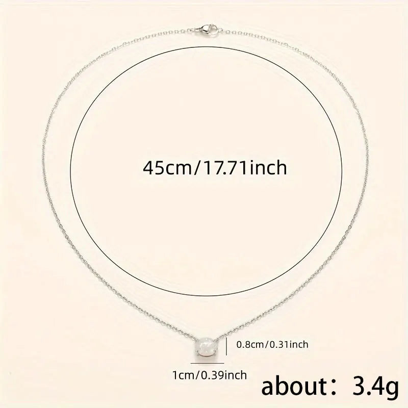 Oval Iridescent Gemstone Pendant Necklace Claw Setting Classic Unisex Link Chain Jewelry