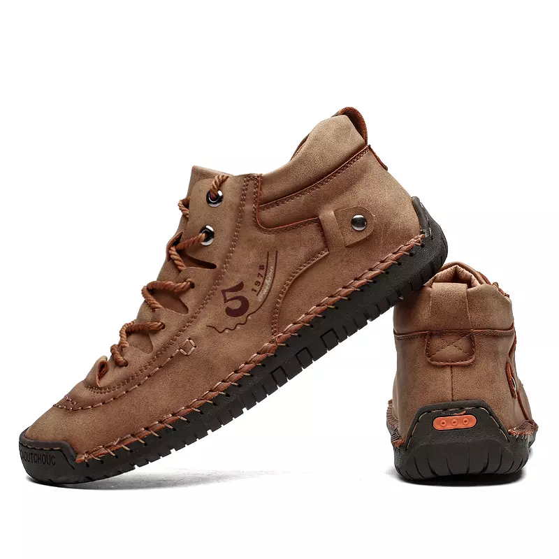Factory Supply Drop Shipping Lace up Large Size Microfiber Leather Flat Men Casual Walking Boots