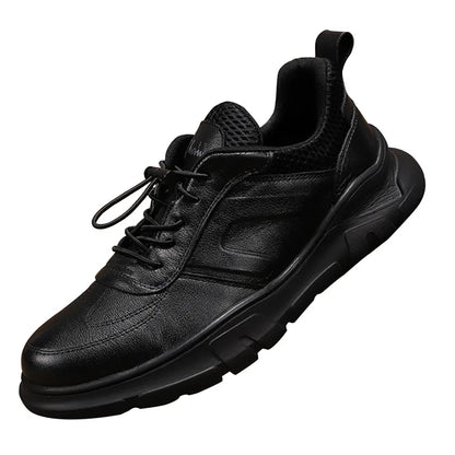 Men Leather Lace-up Casual Shoes Round Toe Breathable Mesh Lining Rubber Outsole EVA Midsole Autumn Fashion Comfortable Walking