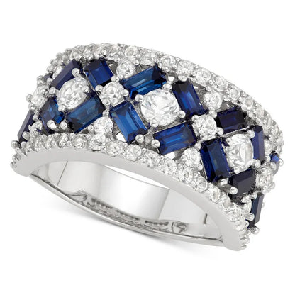 F411 Women's Cocktail Ring Sapphire Emerald Cut Pave Setting Wedding Fashion Ring Geometric Design Natural Stones