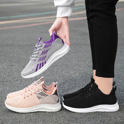Design Multicolor Fly Woven Upper Light Breathable Women's Large Casual Fashion Sneaker