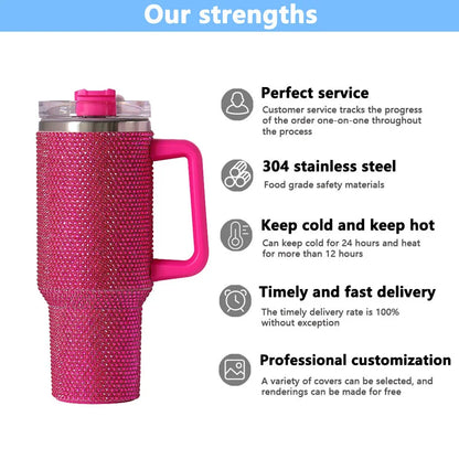 Us Warehouse 40 OZ Rhinestones Bling Easy Clean Drinkware Stainless Steel Tumbler 40 OZ for Home Office Outdoor Daily Use