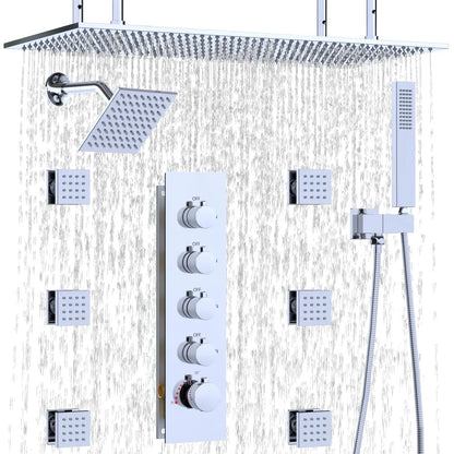 Shower System with Rain Shower and Handheld, 6 Pcs Body Jets with  Rainfall and 6 Pcs Shower Heads