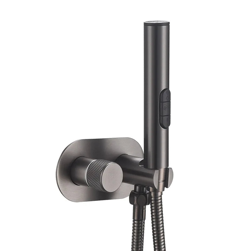 Brushed Gold Uncoated Brass Handheld Bidet Sprayer Set  Wall Mount Toilet Washer with Adapter Bathroom Use