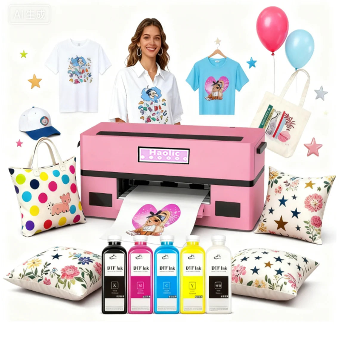 USA Warehouse XP600 DTF Transfers Printer Accessories Bundles A3 Pink DTF T-shirt Textile Printing Oven& Heat Press Machine Kits
