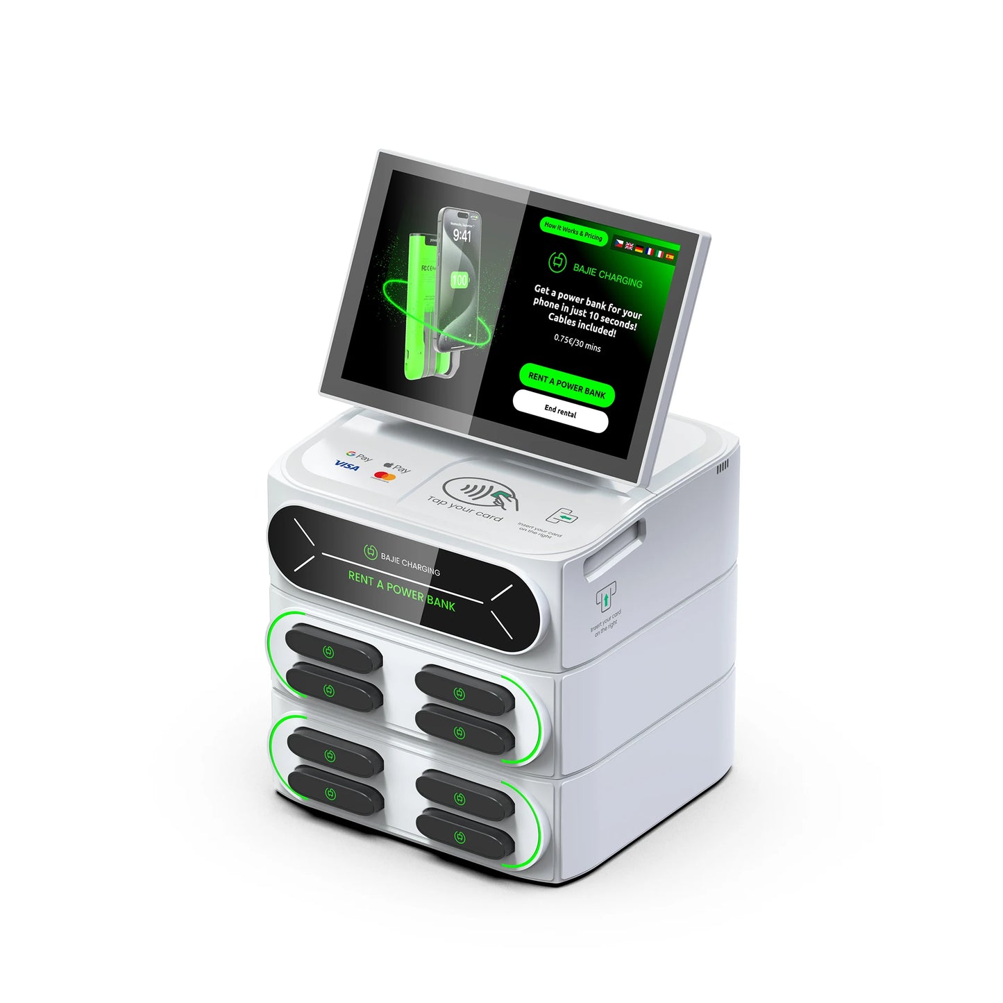 Passive Income Business Idea 8-Slot with 10.1 Touch Screen Built-in POS and Card Reader Mobile Charging Station Fast Power Bank