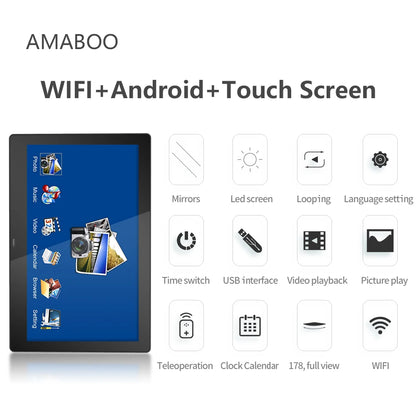 AMABOO 10.1 Inch WiFi Digital Photo Frame with LCD Screen Clock Video Playback Touchscreen