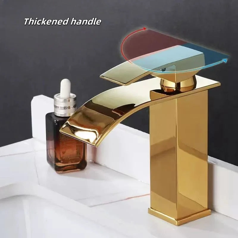 Luxury Modern Stainless Steel Deck Mount Waterfall Bathroom Faucet Europe Design Chrome Gold Basin Mixer Faucet