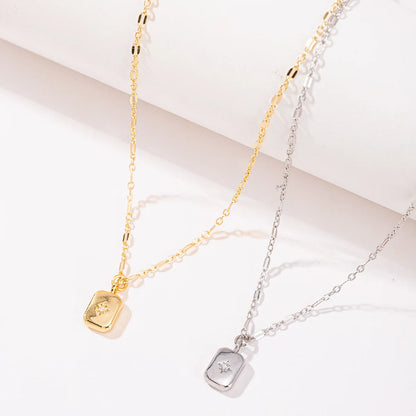 New Fashion Geometric Multi-Layer Stacked Women's Copper Electroplated Square Pendant Necklace