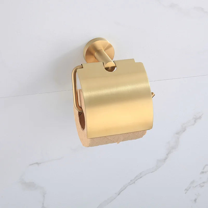 Bathroom Accessory Brushed Gold Tissue Holder Toilet Paper Roll Holder With Cover