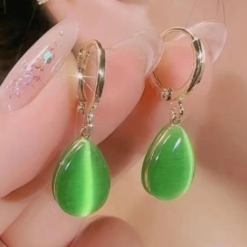 1 Pair Elegant Cat'S Eye Pendant Drop Earrings, Synthetic Synthetic Gemstone, Alloy, KC Golden Plated, for Women, Daily Wear