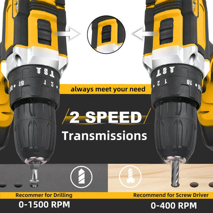 20V Cordless Impact Drill Electric Screwdriver Set Variable Speed Max Drilling Diameter 30mm Local US Warehouse