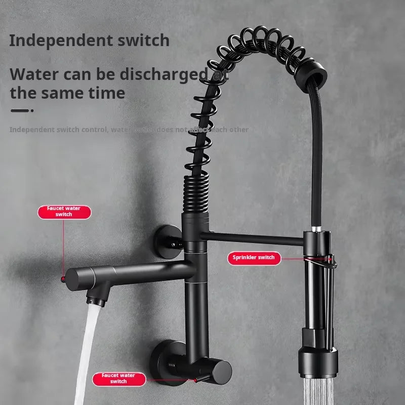 Modern Touchless In-Wall Kitchen Taps High Quality Hot Cold Mixer Faucet 360 Rotation Spring Pull-Down Stainless Steel Single