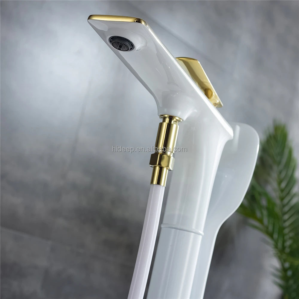 HIDEEP Contemporary Polished Bathroom Floor Stand Faucets Chrome/Black/White Ceramic Single Handle Hot Cold Water Bathtub Shower