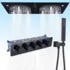 Black Ceiling Rain Brass Shower Combo with Thermostatic Mixing Valve Kit 24.4x12.6 Inch Rain Waterfall Shower Head