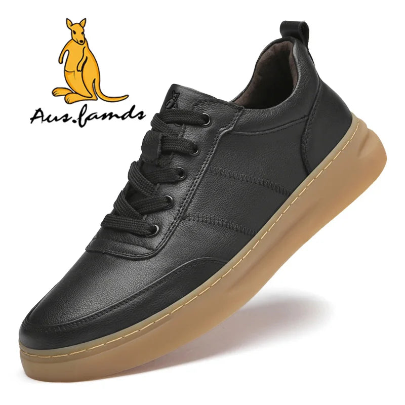 Men's Sporty High Top Casual Athletic Shoes Cowhide Genuine Leather Lining Stylish Rubber Outsole Waterproof Spring Winter