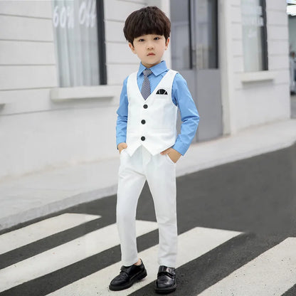 Spring Autumn Formal Boys Suit Set Children Party Host Wedding Costume Little Kids Blazer Vest Pants Clothing Sets