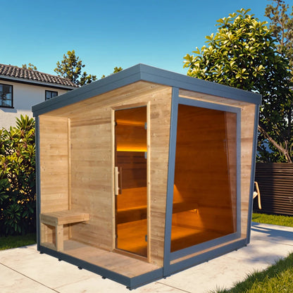 Personalization Customize Grey Outdoor Sauna Modern Wet Steam Sauna Spruce Eco-Friendly 4 Person Hot Rock Stove