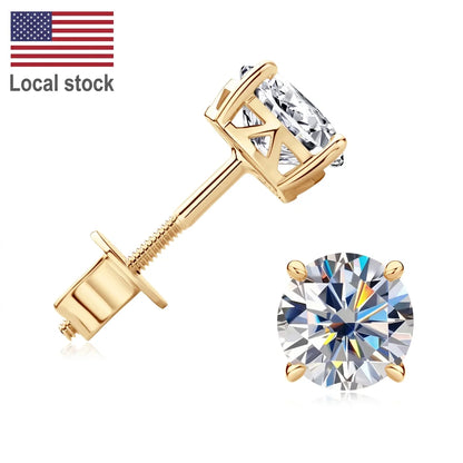 Free Shipping10K Solid Gold Round Cut 6mm(0.80ct) Moissanite Trendy Stud Earrings Classic Single Stone Four Claw Engagement Gift