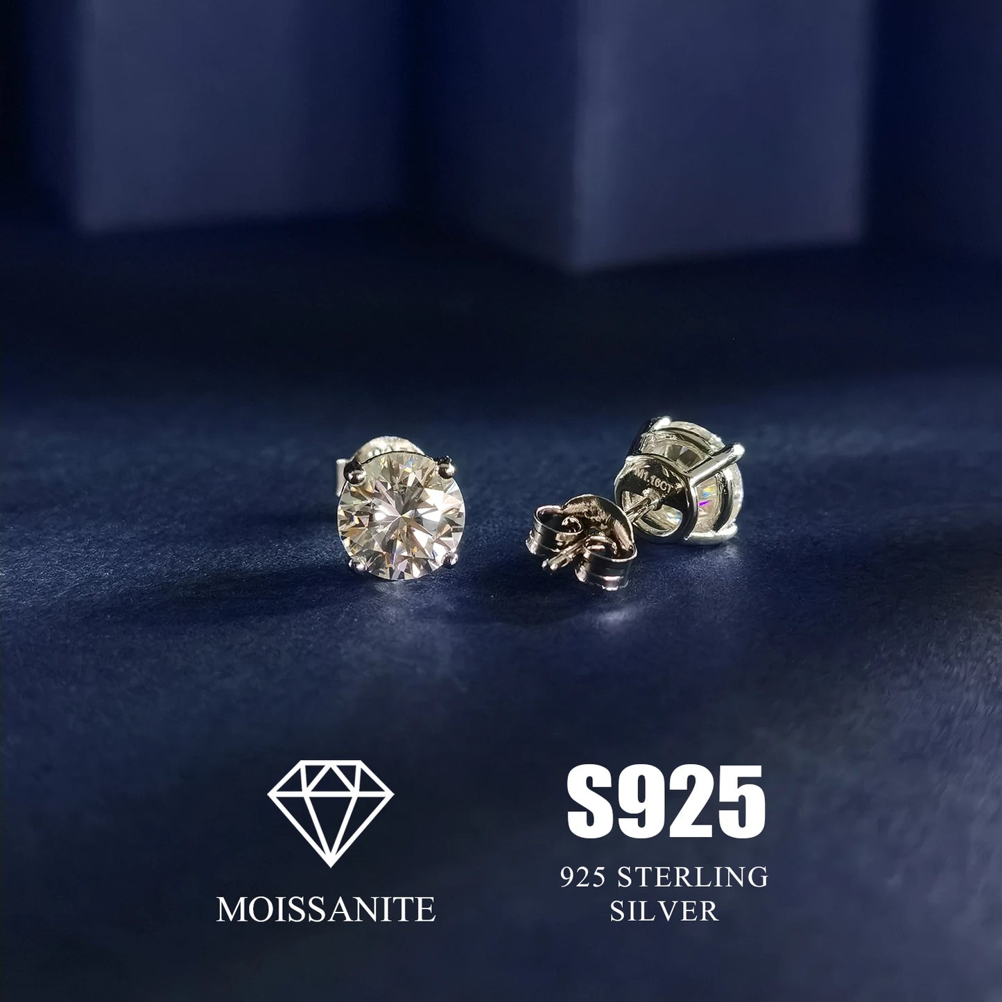 Classic Rhodium Plated S925 Sterling Silver Stock Earrings Luxury Round VVS Moissanite Lab Grown Diamond Women Stud Earrings