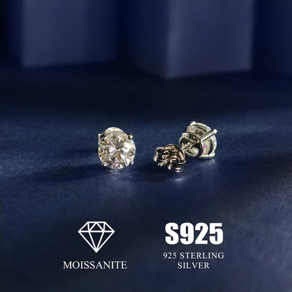 Classic Rhodium Plated S925 Sterling Silver Stock Earrings Luxury Round VVS Moissanite Lab Grown Diamond Women Stud Earrings