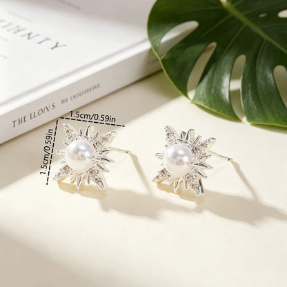 1Pair Women Classic Zircon Stud Earrings with Multi-Pointed Star Design Party Jewelry