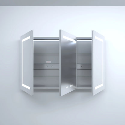 48" X 30" Silver Aluminum Rectangular LED Medicine Cabinet with Clock, Recessed or Surface Mount