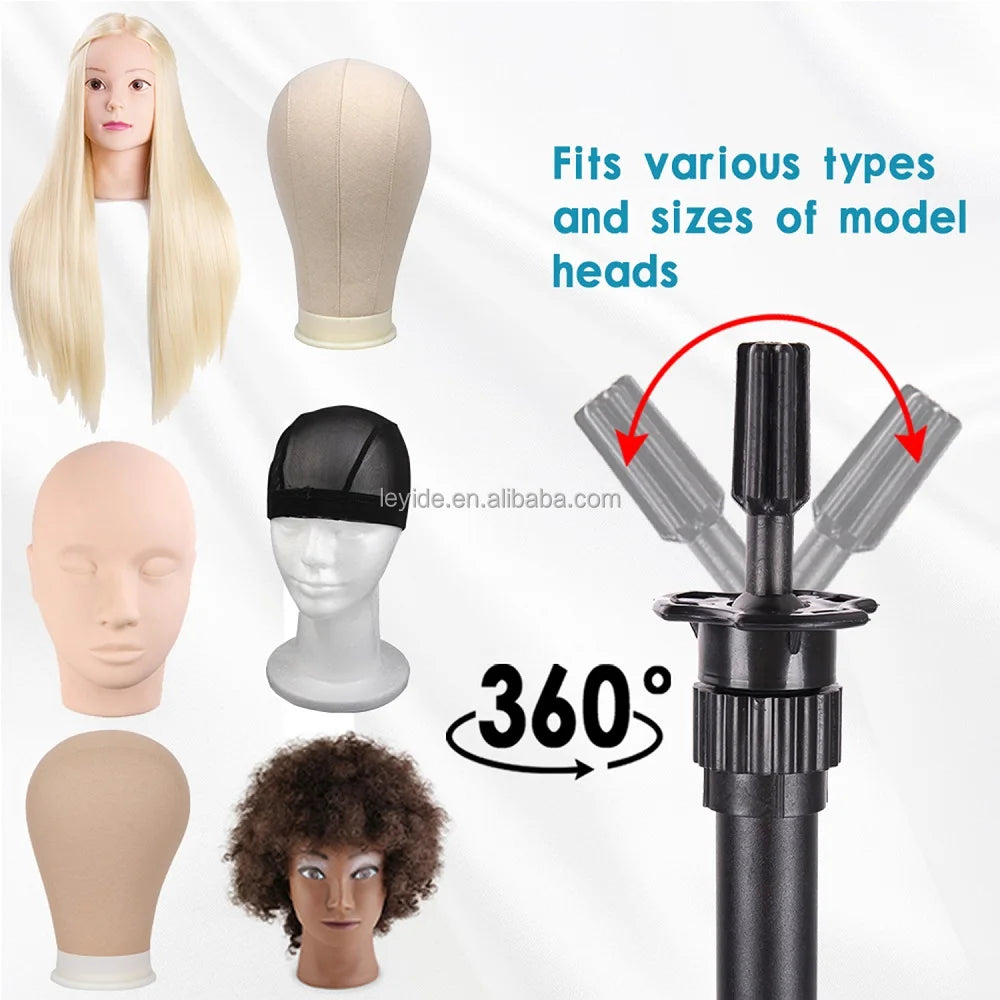 US Local Fast Delivery Cosmetology Training Head Tripod Black Mannequin Tripod Wig Stand Tripod for Wig Making with Foot Pedal