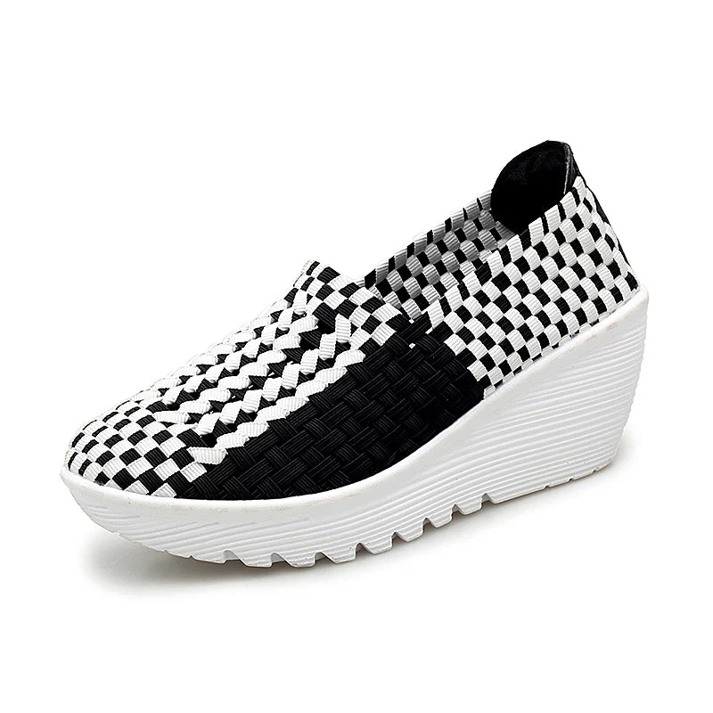 New Women Sneakers Summer Casual Shoes Woven Flat Platform Women's Shoes Breath Loafers Lady Footwear Soft Zapatos Plus Size 42