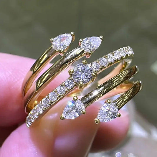 T0024 Women's Diamond Engagement Ring Pear Shape Prong Setting Natural Stone Fashion Rings