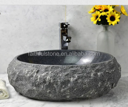 Wholesale 48cm Indoor Outdoor Natural River Lava Stone Vessel Sink Modern Traditional Oval for Bathroom Hotel Villa Hand Wash