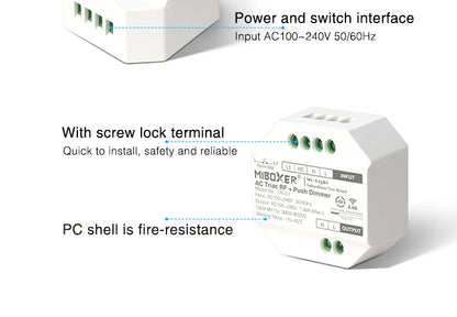 Miboxer TRI-C1 AC Triac Dimmer Single Color Controller 110-220V Push Dim Wall WiFi PWM RF Voice Control For Filament Lamp