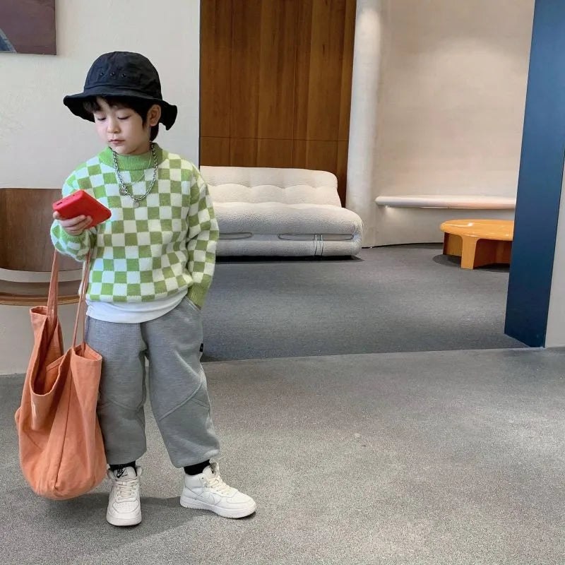 2021 Winter Kids Baby Girls Boys Autumn Winter Full Sleeve Solid Knitted Outwear Coat Ins Style Children Girls Cardigan Sweater